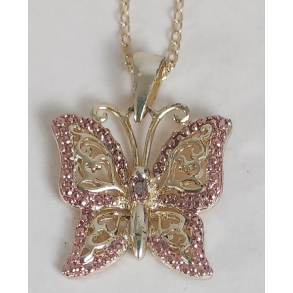 925 Sterling  Two-Tone Rose Gold Champagne Diamond Accent Filigree Butterfly - Picture 8 of 10